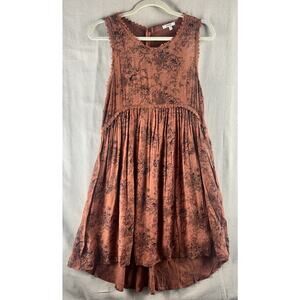 JODIFL Hi-Low Women’s Orange Black Dress Floral Whimisigoth Bohemian Flowy Small